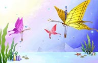 梦幻手绘插画一站在蝴蝶身上飞翔的梦幻绅士