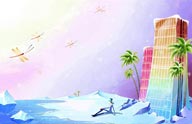 梦幻手绘插画一坐在冰岸边的燕尾服绅士
