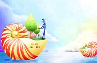 梦幻手绘插画－站在海螺上的梦幻绅士