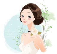 时尚美女化妆—漂亮的新娘白玫瑰装扮花朵树叶墨迹
