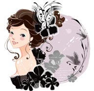 时尚美女化妆—黑色晚礼服花朵蝴蝶