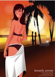 沙滩美女－黄昏时分穿着黑色泳装的女性