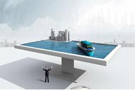 创意商业设计-平台水中的货轮