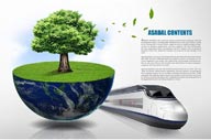 低碳绿色环保素材-半个地球上的树与高速列车