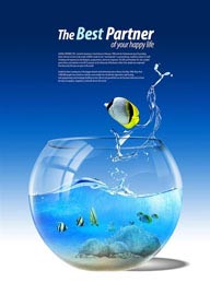 创意商业设计-透明鱼缸跳出的海鱼