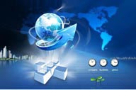 创意商业设计-蓝色地球箭头与键盘按键互联网元素