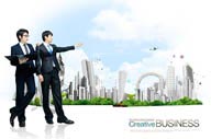 创意商业设计-商务男士与城市大厦