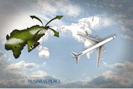 创意商业设计-世界地图背景与飞机