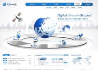 蓝色笔记本电脑科技地图韩国企业网站商业地产分层psd 模板