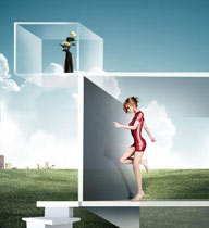 房地产广告-阶梯楼梯透明草地美女3D女人方块
