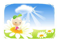 韩国卡通小豆丁 云朵草地菊花上的豆芽女生