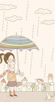 韩国时尚人物矢量素材 卡通雨季打伞带着眼镜的女孩