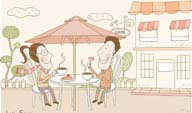 韩国时尚人物矢量素材 卡通咖啡馆喝咖啡的情侣