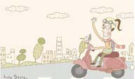 韩国时尚人物矢量素材 卡通骑着摩托车的戴眼镜女孩