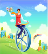 IT行业商务商业卡通插画-骑单轮自行车的男人