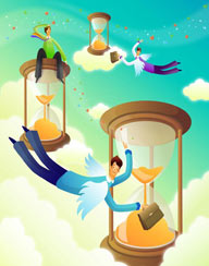 IT行业商务商业卡通插画-飞向沙漏的天使