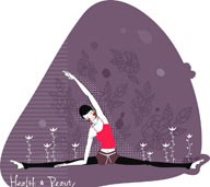 卡通插画瑜伽 劈叉劈腿侧压的瑜伽动作女孩