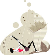 卡通插画瑜伽 平躺拉腿瑜伽动作女孩